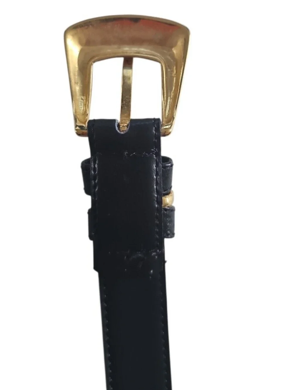 Italian Leather Belt Women’s L Black Gold Buckle Made in Italy Quiet Luxury
